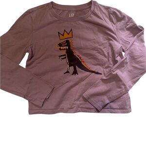 Rare GAP Kids Basquiat  print  T-Rex Crown Long Sleeve Tee
